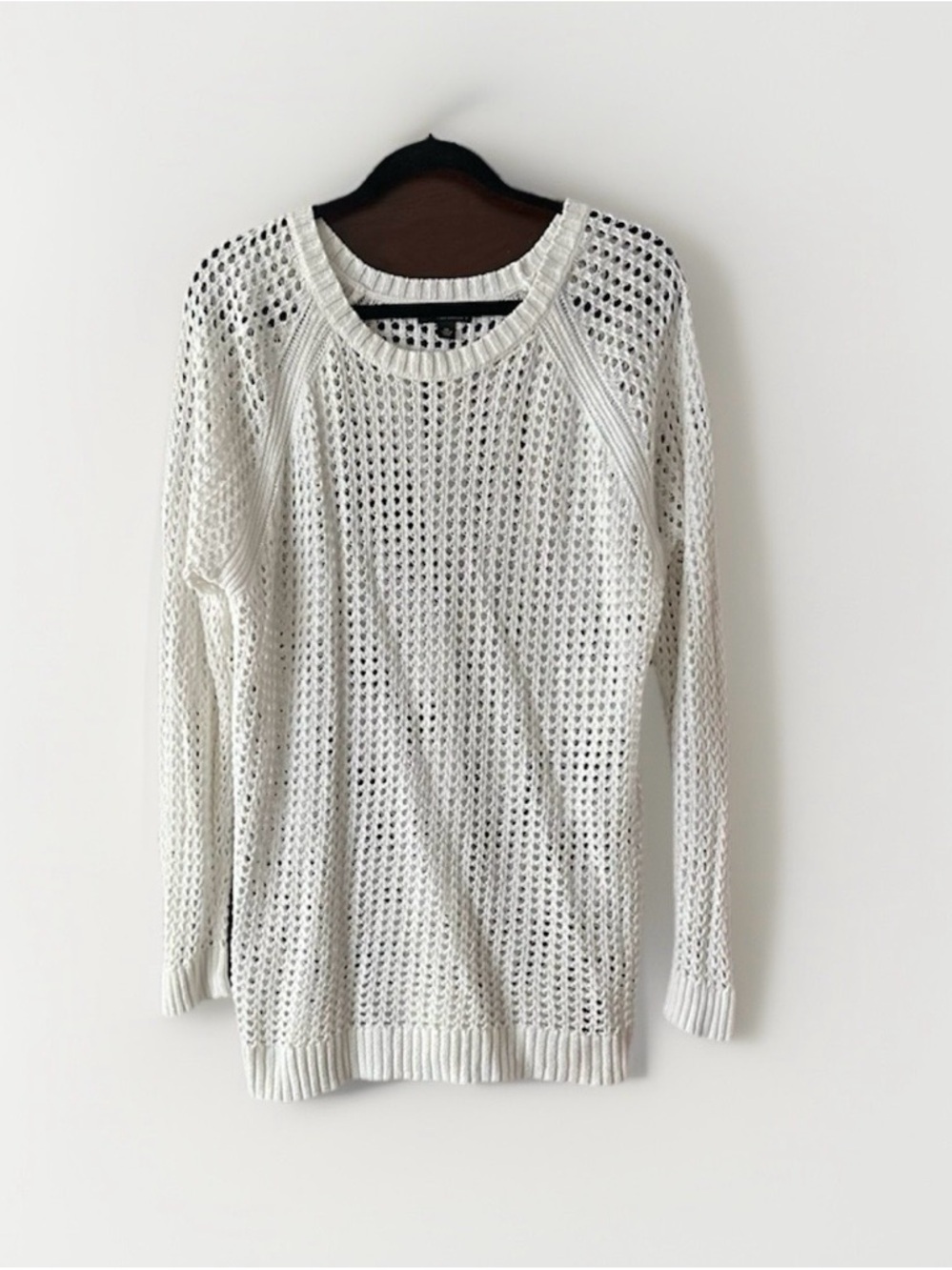 ana New Approach‎ White Open Knit Crochet Sweater Womens 2X Long Sleeve Pullover